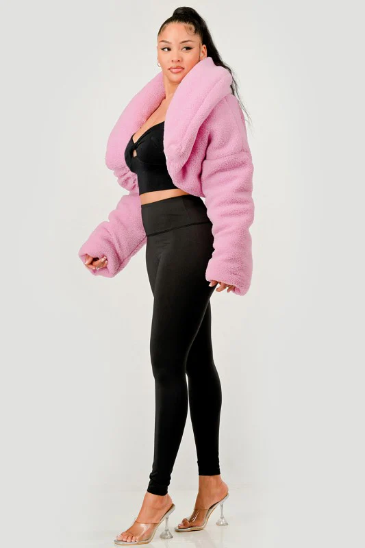 Pink Teddy Crop Jacket - Image 10