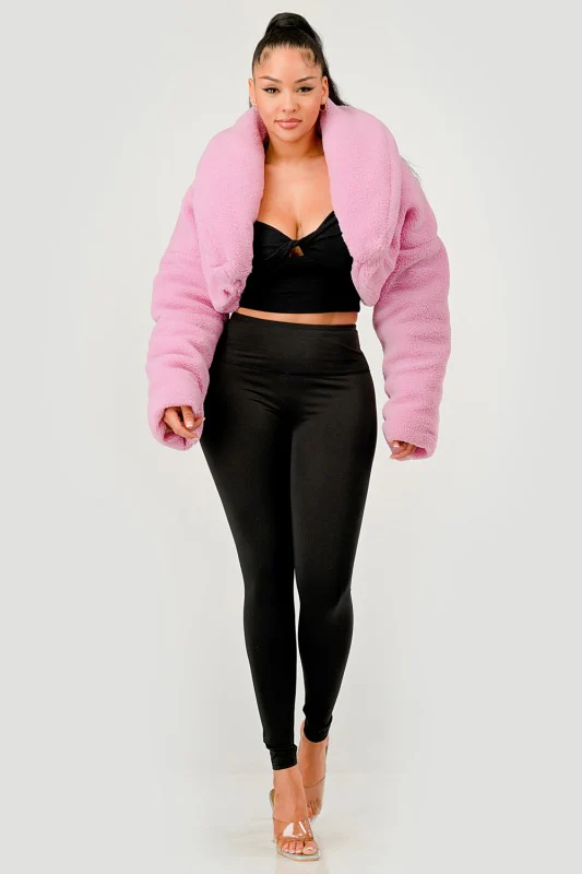 Pink Teddy Crop Jacket - Image 2