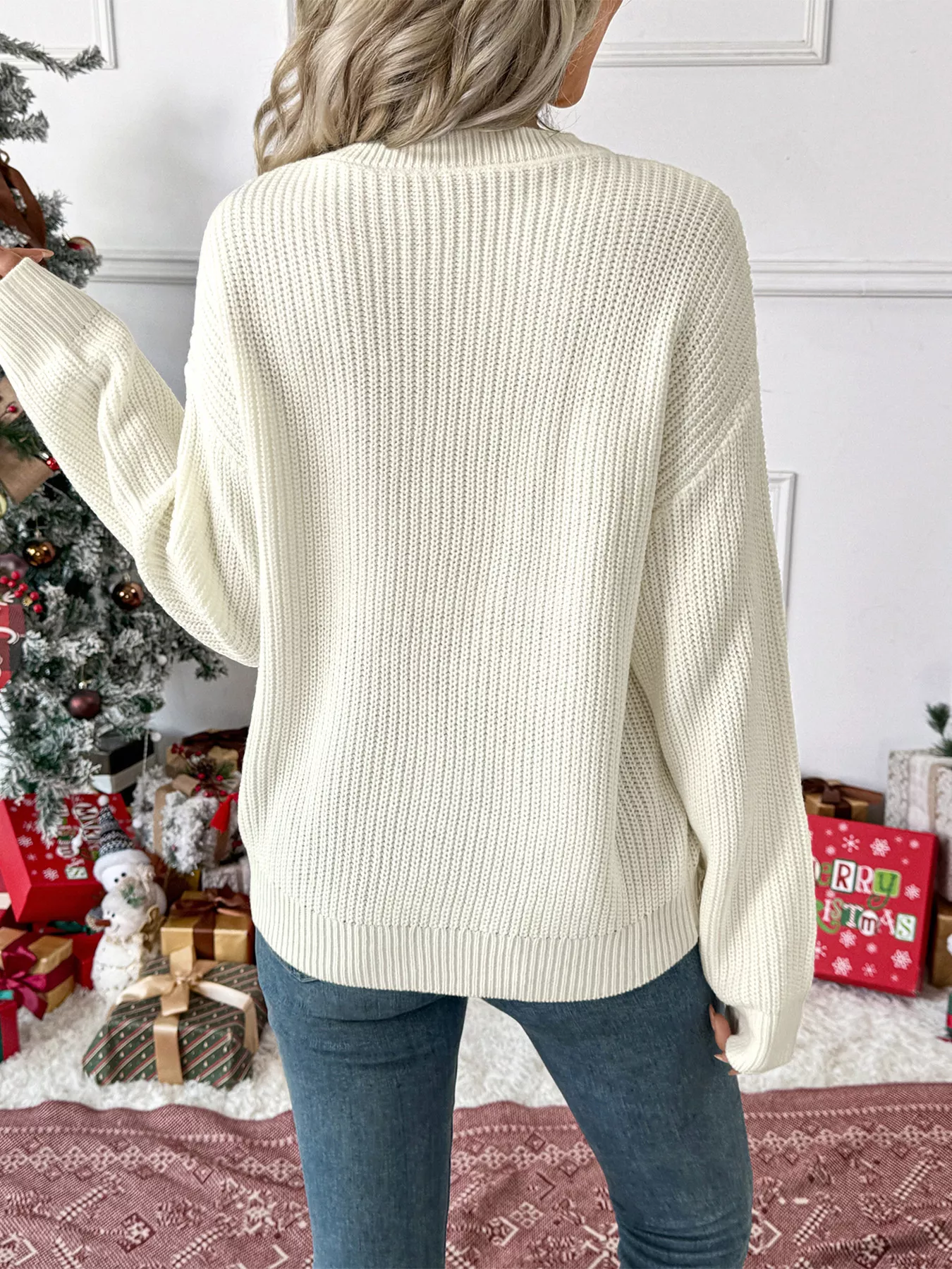 Plaid Bow Round Neck Sweater - Image 4