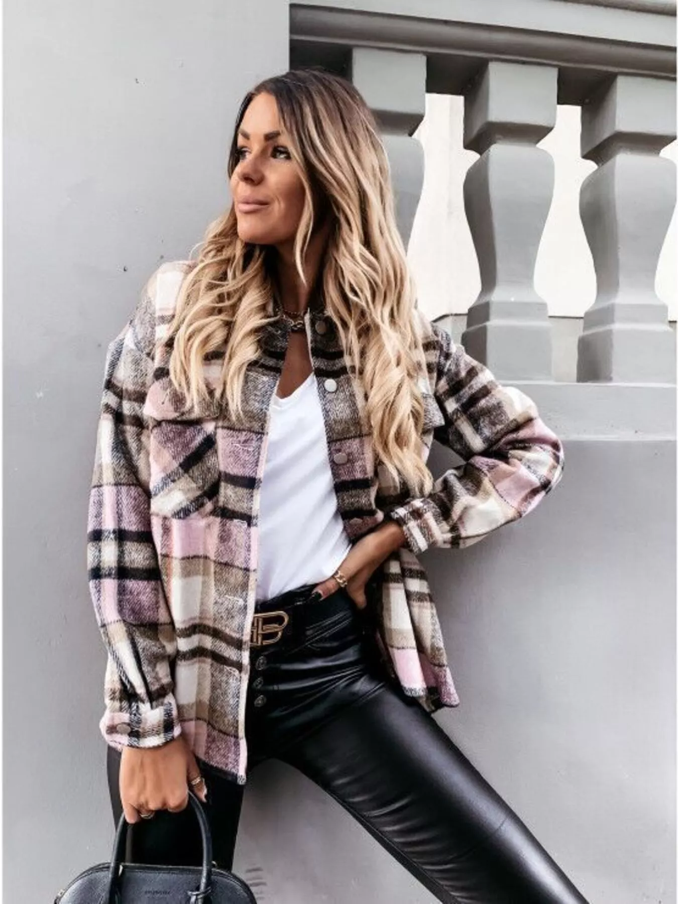 Plaid Button-Down Long Sleeve Shacket - Image 4