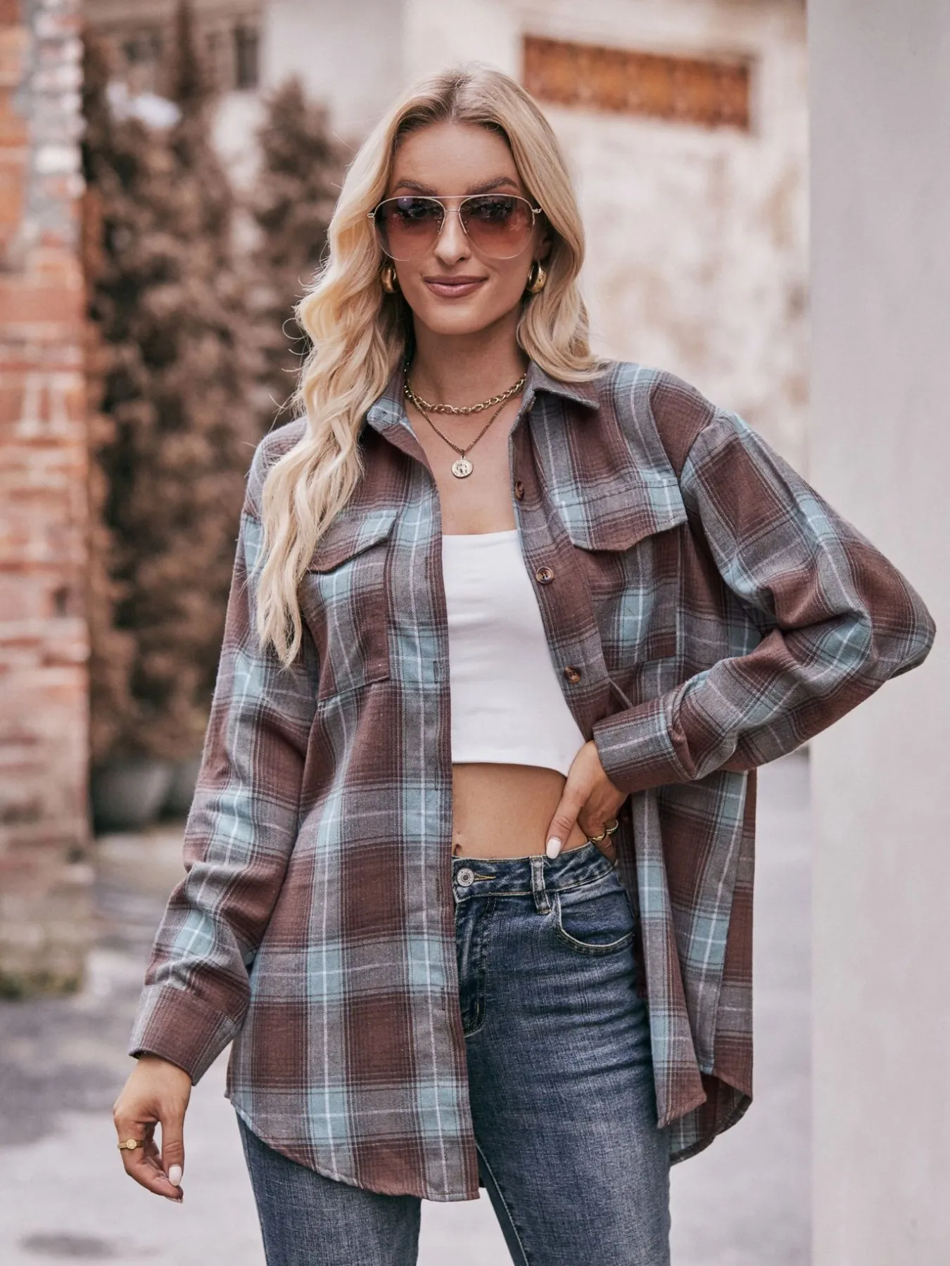 Plaid Button-Down Long Sleeve Shirt - Image 10