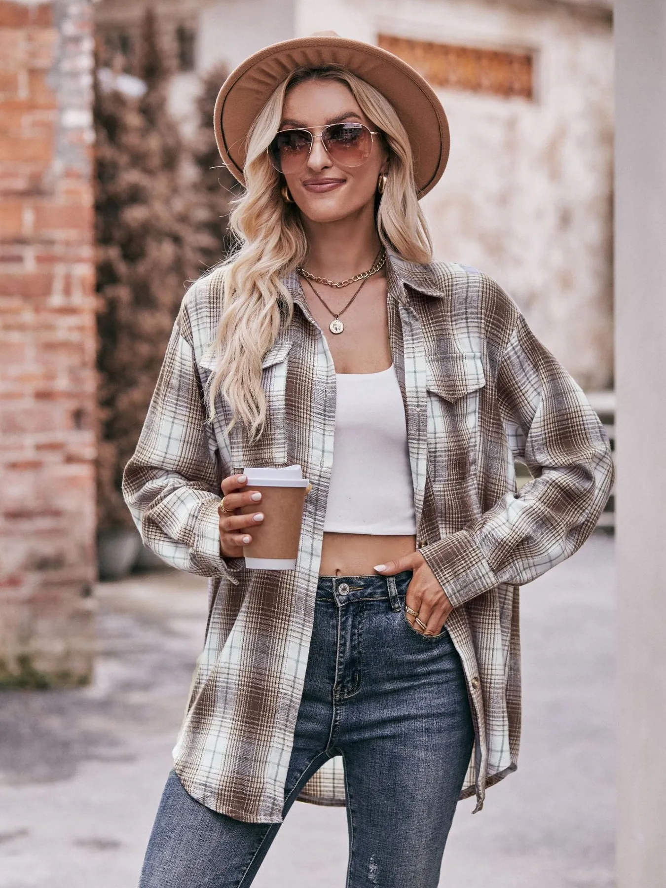 Plaid Button-Down Long Sleeve Shirt - Image 17