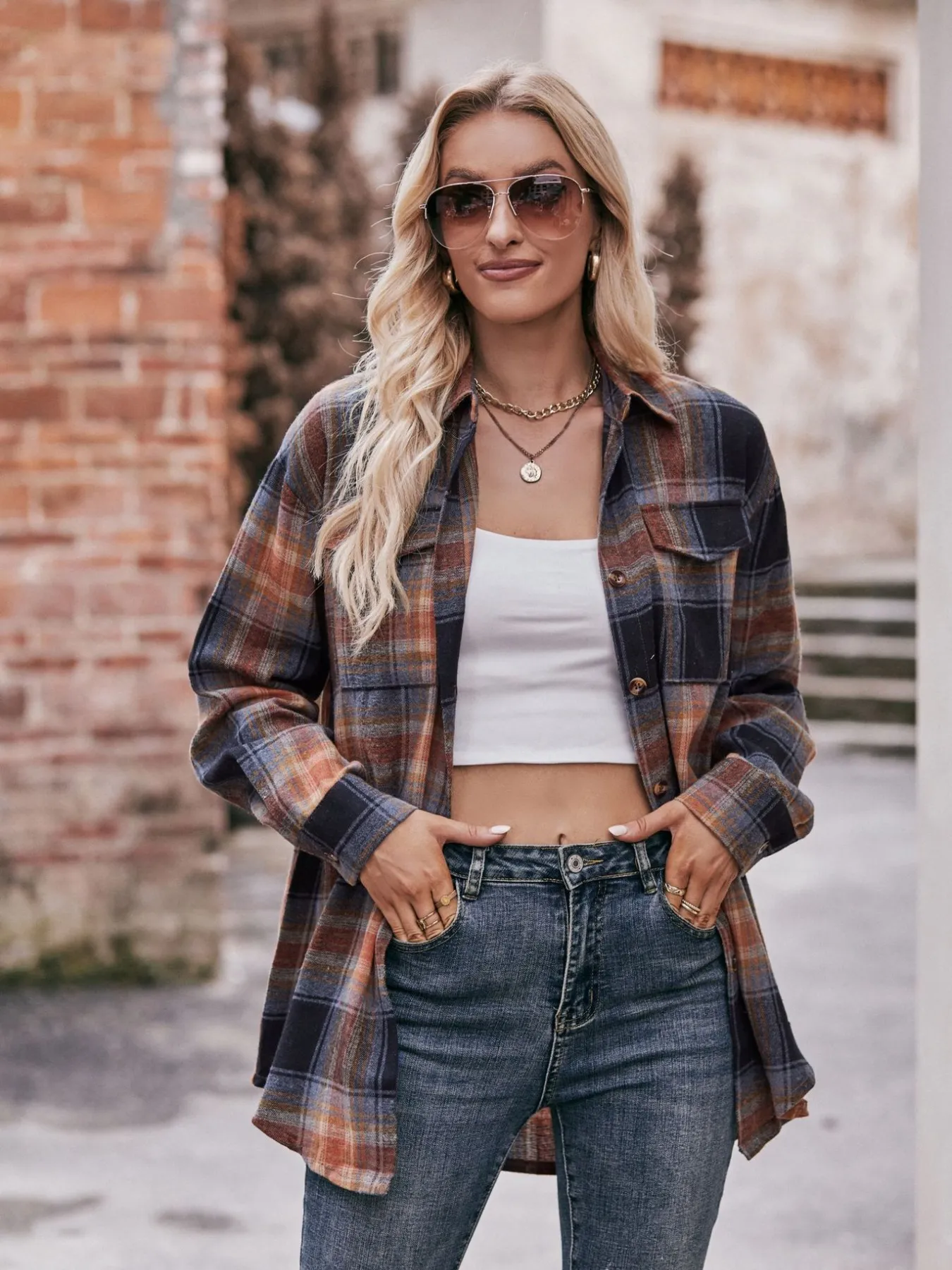 Plaid Button-Down Long Sleeve Shirt - Image 20