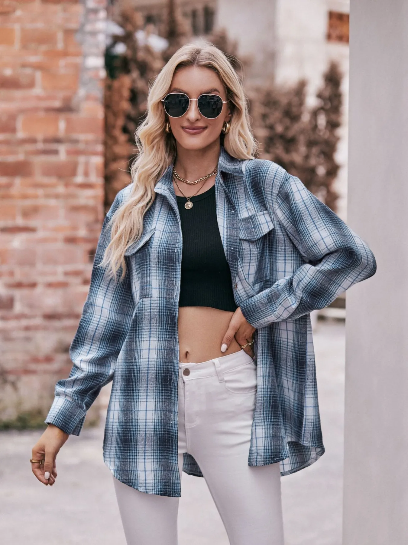 Plaid Button-Down Long Sleeve Shirt - Image 28