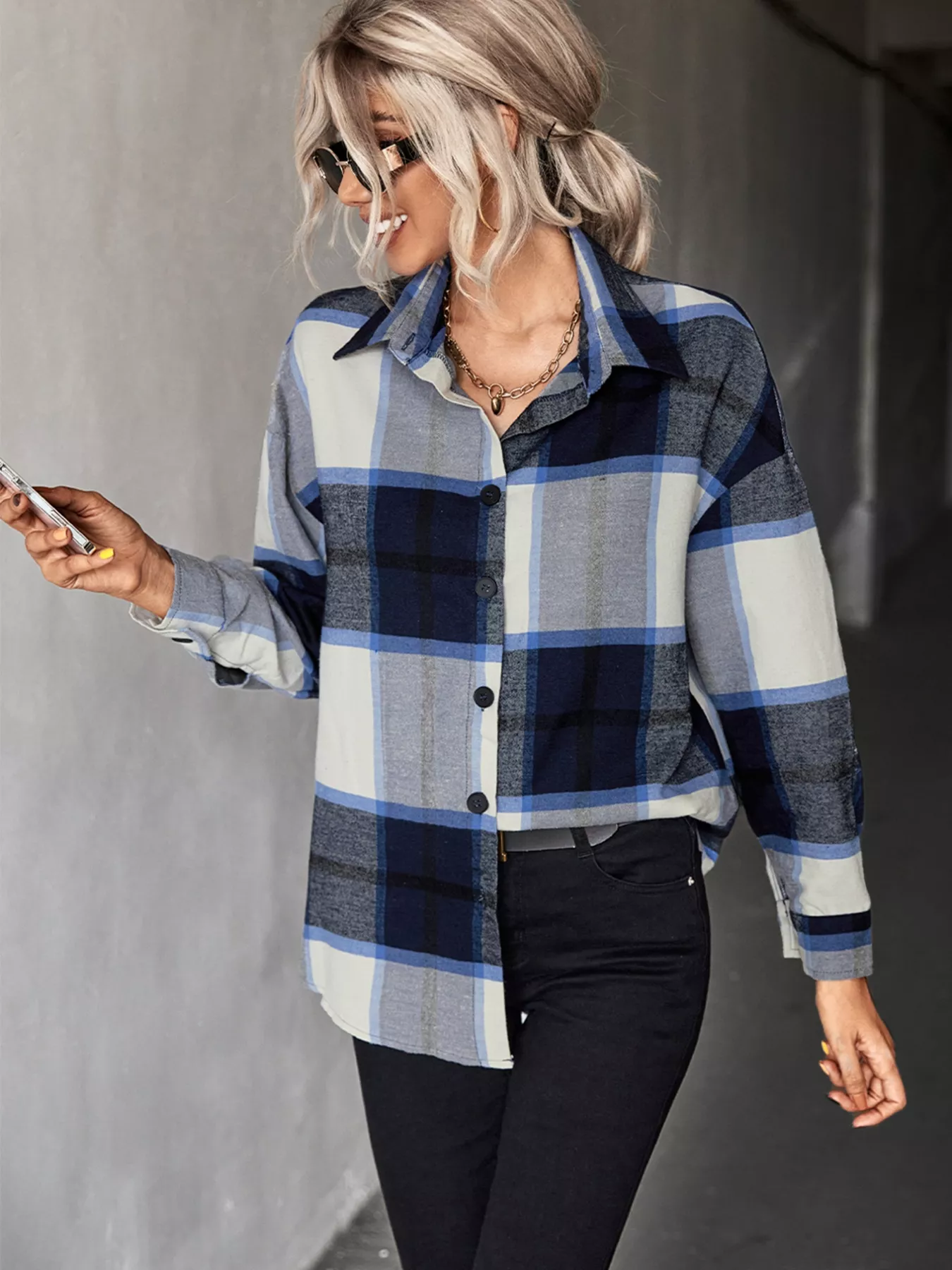 Plaid Button-Down Long Sleeve Shirt - Image 4
