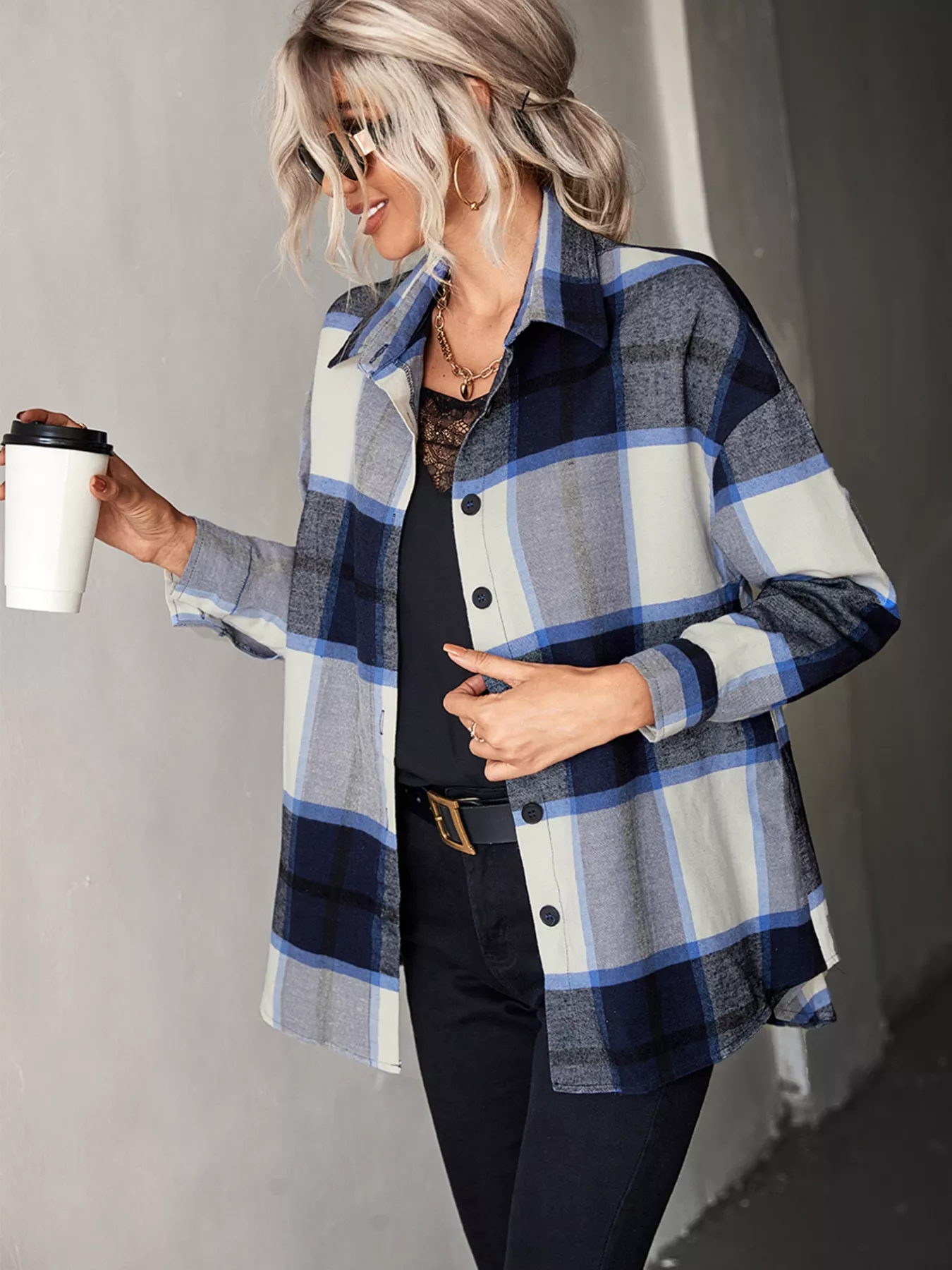 Plaid Button-Down Long Sleeve Shirt - Image 5
