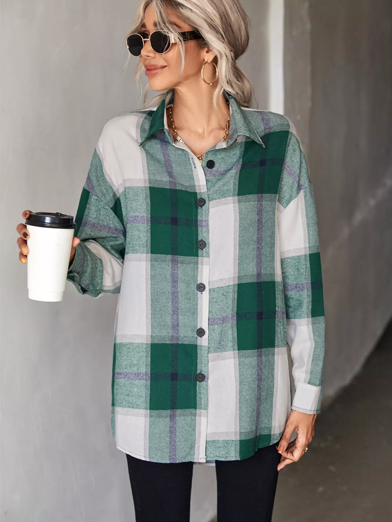 Plaid Button-Down Long Sleeve Shirt - Image 9