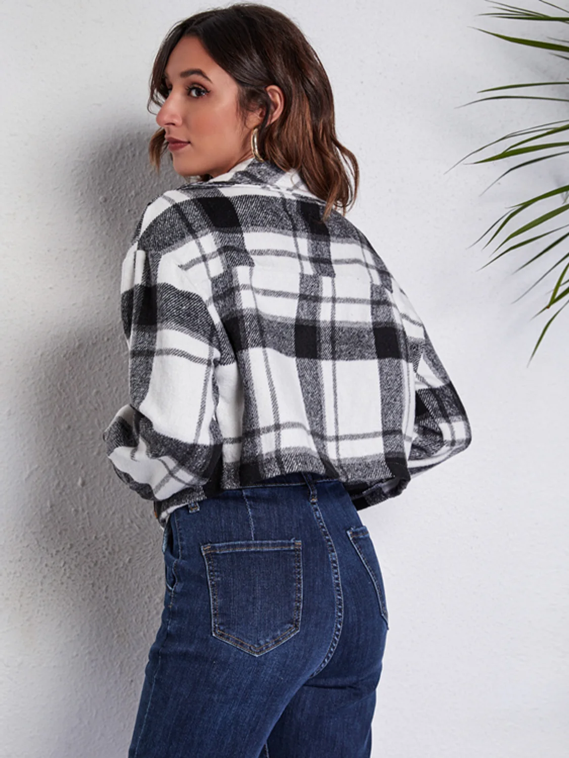 Plaid Button Front Jacket with Pockets - Image 2
