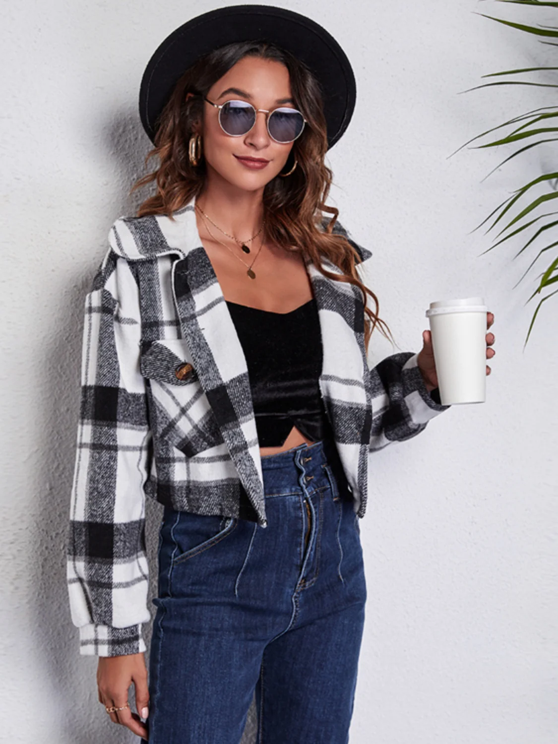 Plaid Button Front Jacket with Pockets - Image 5