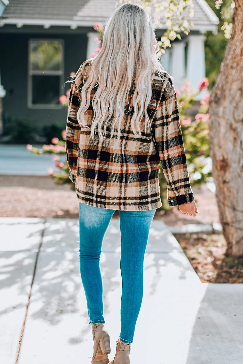 Plaid Button Front Shirt Jacket with Breast Pockets - Image 16