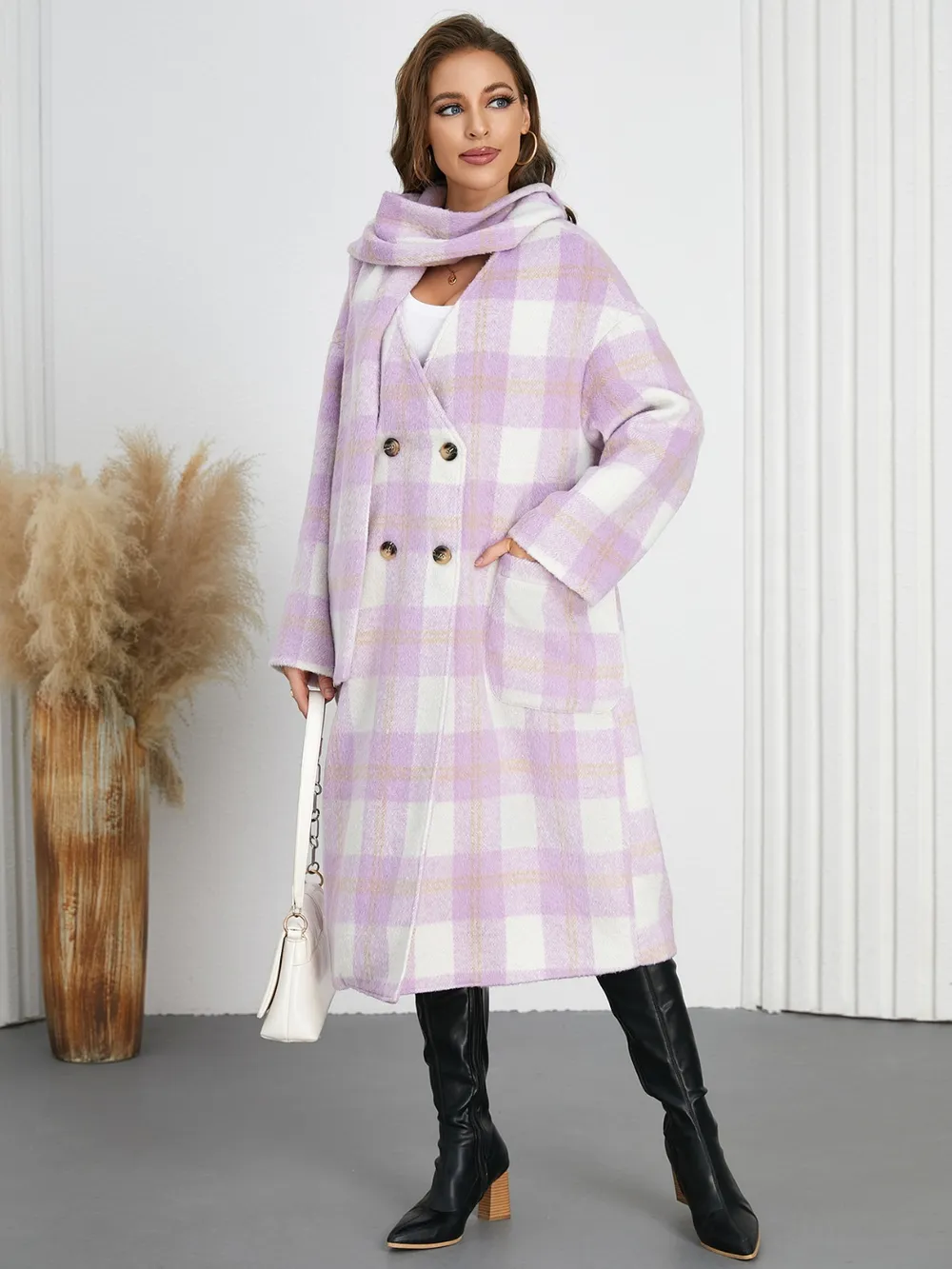 Plaid Button Up Long Sleeve Coat - Image 7