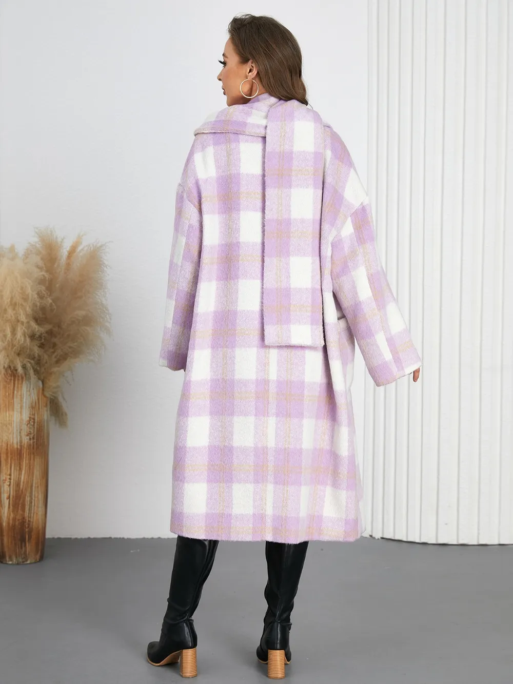 Plaid Button Up Long Sleeve Coat - Image 9