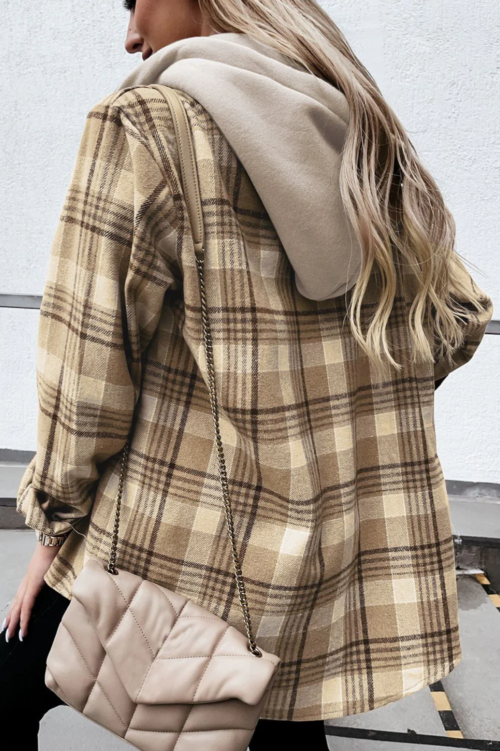 Plaid Button Up Long Sleeve Hooded Jacket - Image 3