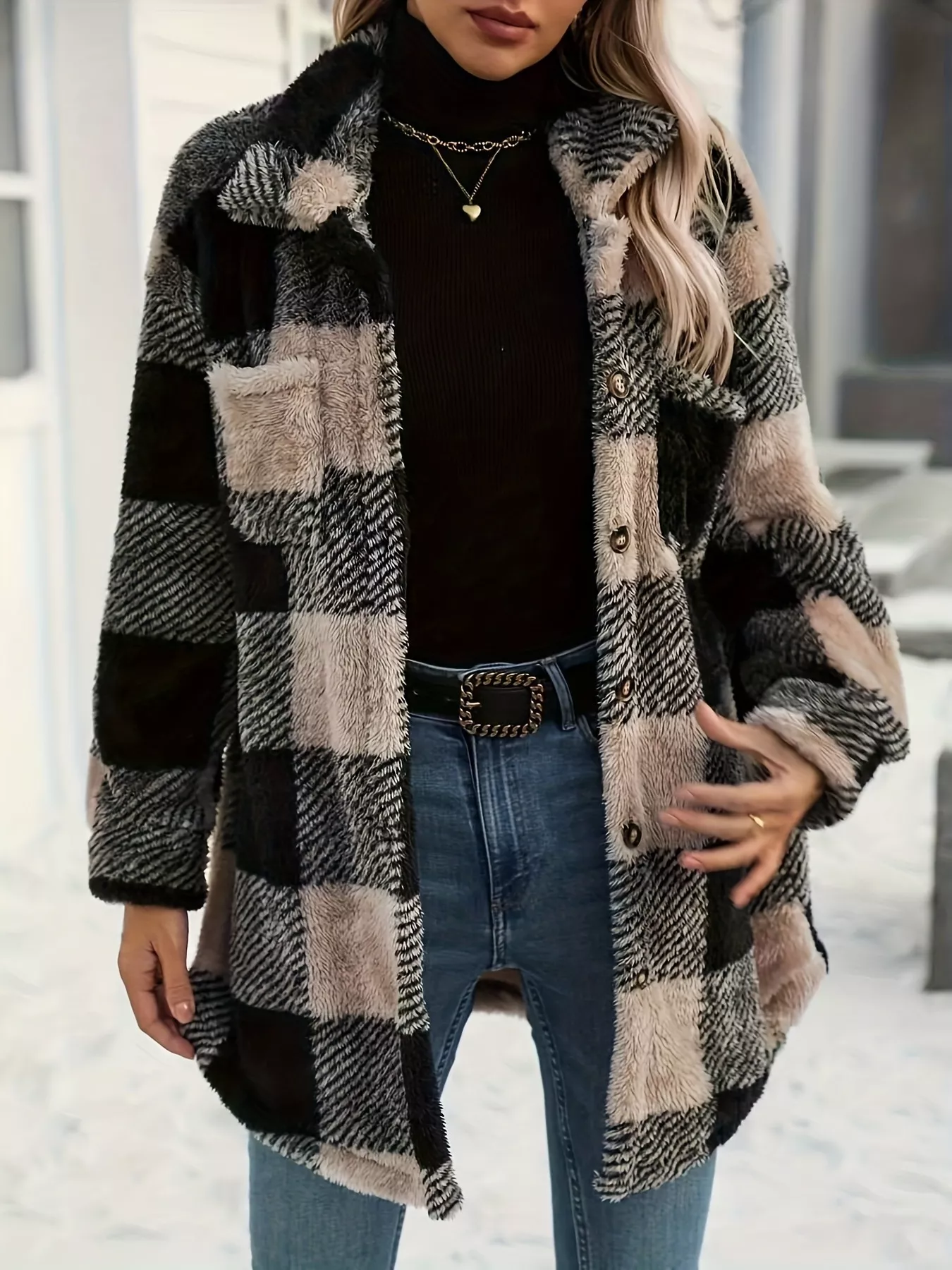 Plaid Fleece Button-Down Outerwear - Image 2