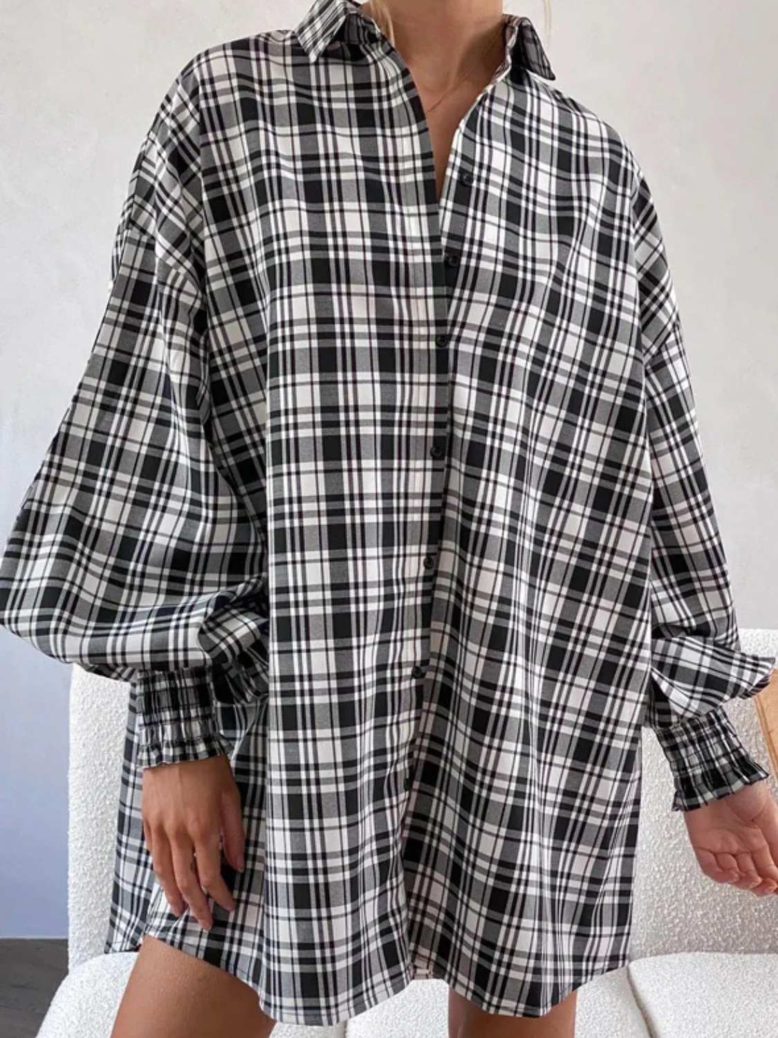 Plaid Lantern Sleeve Shirt - Image 15
