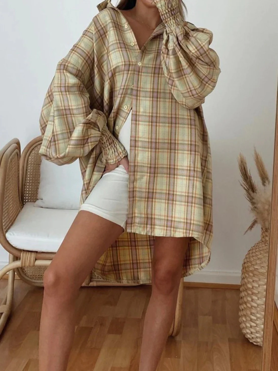 Plaid Lantern Sleeve Shirt - Image 20