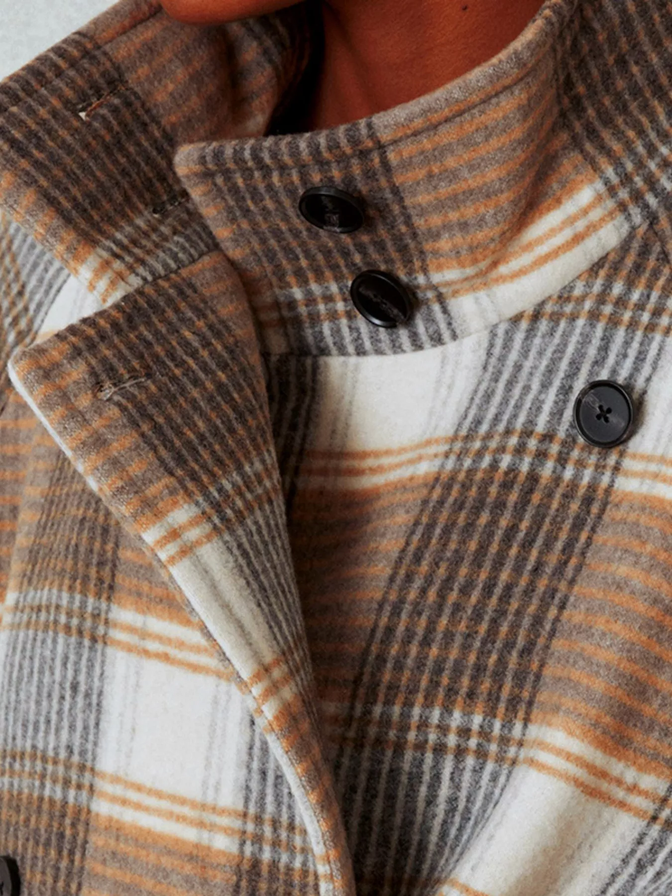 Plaid Tie Waist Double-Breasted Coat - Image 3
