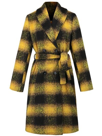 Plaid Tie Waist Long Sleeve Coat - Image 10