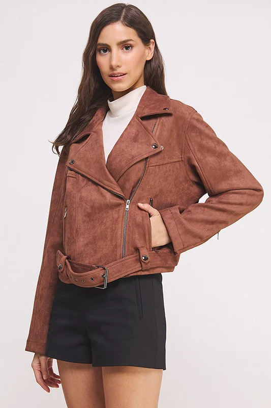 PLUS BELTED LONG SLEEVE ZIPPERED SUEDE MOTO JACKET - Image 13