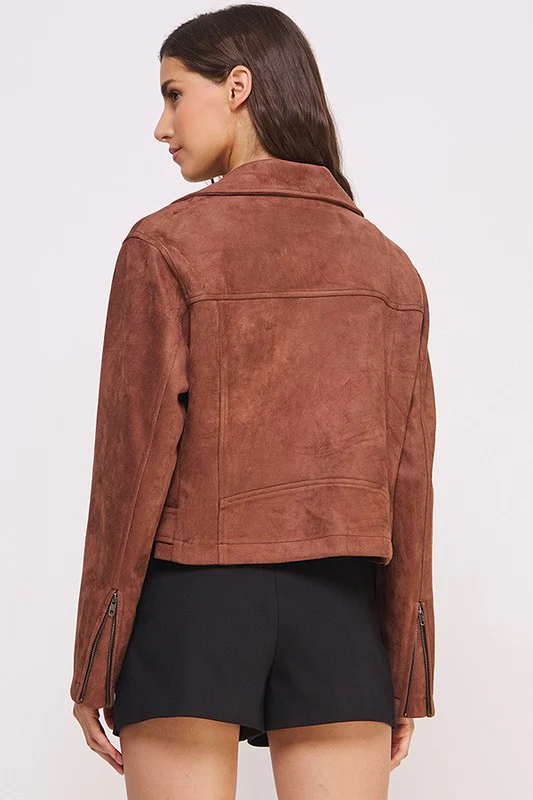 PLUS BELTED LONG SLEEVE ZIPPERED SUEDE MOTO JACKET - Image 18