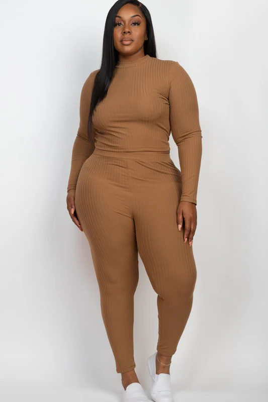 Plus Ribbed Mock Neck Long Sleeve Top&Leggings Set - Image 10