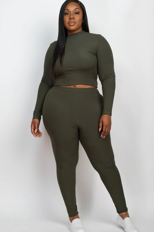 Plus Ribbed Mock Neck Long Sleeve Top&Leggings Set - Image 11