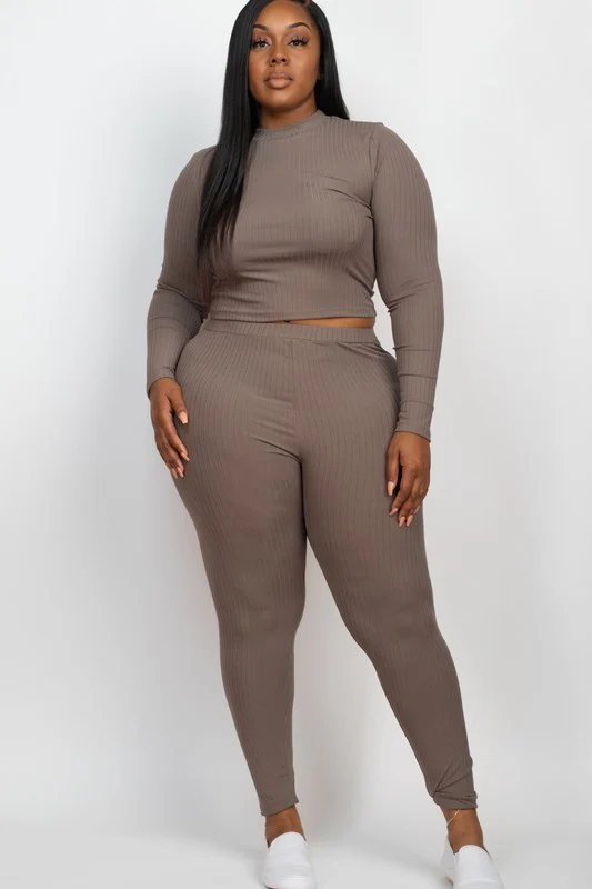 Plus Ribbed Mock Neck Long Sleeve Top&Leggings Set - Image 12
