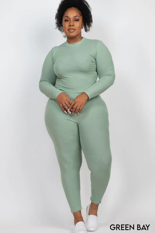 Plus Ribbed Mock Neck Long Sleeve Top&Leggings Set - Image 13