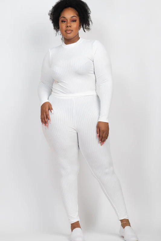 Plus Ribbed Mock Neck Long Sleeve Top&Leggings Set - Image 14