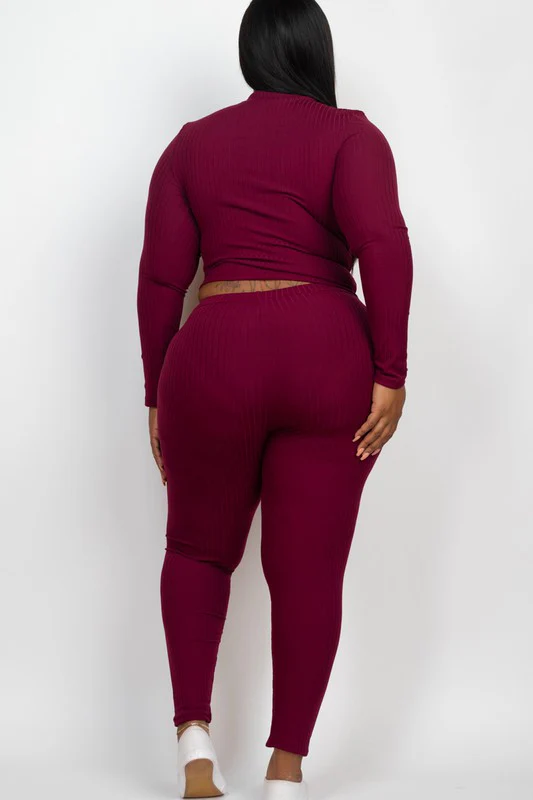 Plus Ribbed Mock Neck Long Sleeve Top&Leggings Set - Image 3