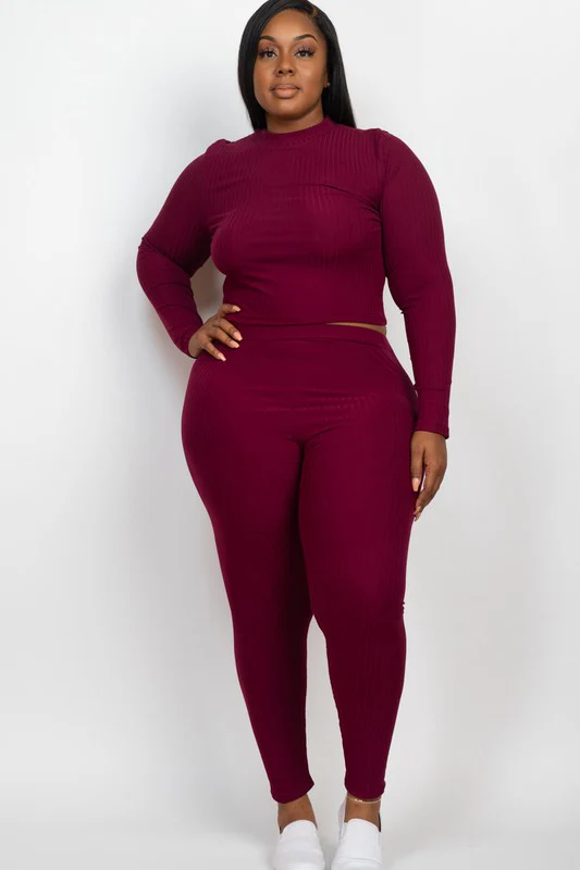 Plus Ribbed Mock Neck Long Sleeve Top&Leggings Set - Image 5