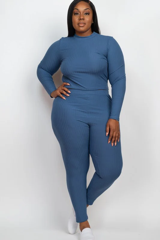 Plus Ribbed Mock Neck Long Sleeve Top&Leggings Set - Image 7