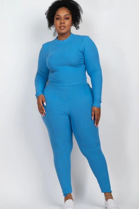 Plus Ribbed Mock Neck Long Sleeve Top&Leggings Set - Image 9