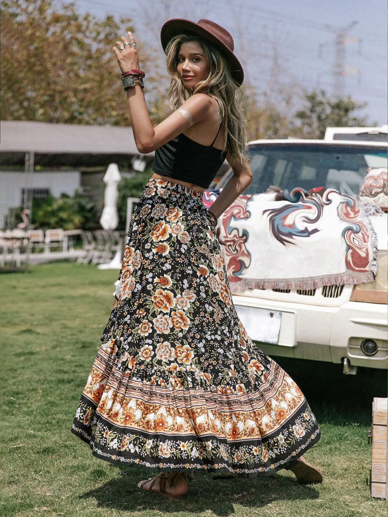 Plus Size Boho Floral Print High-Low Skirt - Image 5
