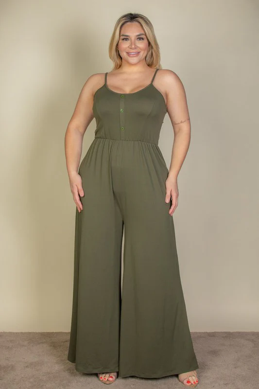 Plus Size Button Front Wide Leg Jumpsuit - Image 15