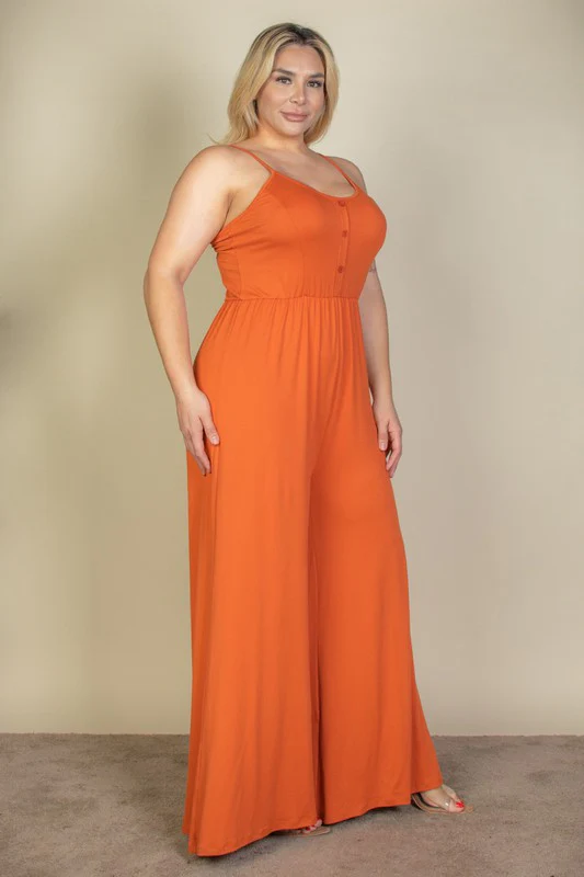Plus Size Button Front Wide Leg Jumpsuit - Image 4