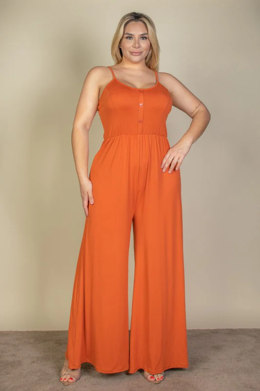 Plus Size Button Front Wide Leg Jumpsuit - Image 6