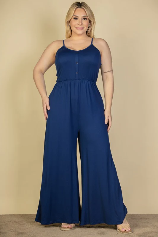Plus Size Button Front Wide Leg Jumpsuit - Image 7