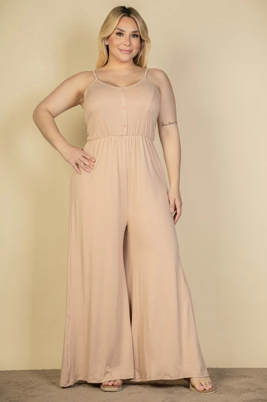 Plus Size Button Front Wide Leg Jumpsuit - Image 8