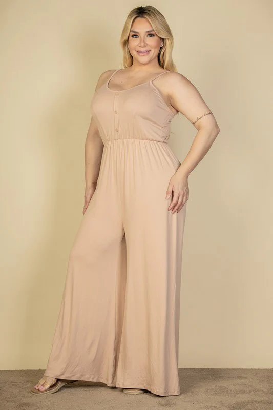 Plus Size Button Front Wide Leg Jumpsuit - Image 9