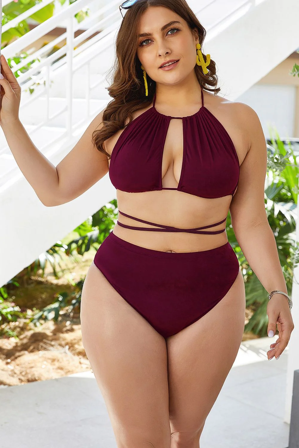 Plus Size Cutout Tied Backless Bikini Set - Image 8