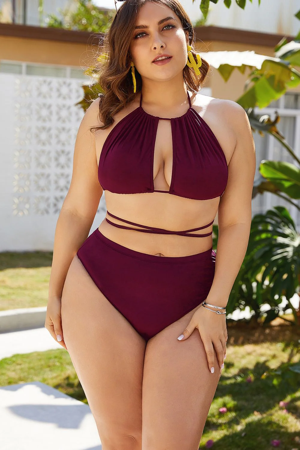Plus Size Cutout Tied Backless Bikini Set - Image 9