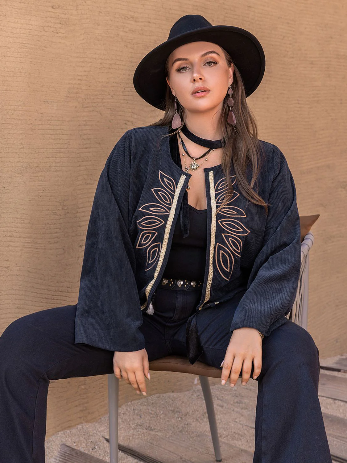 Plus Size Embroidered Open Front Jacket - Image 4