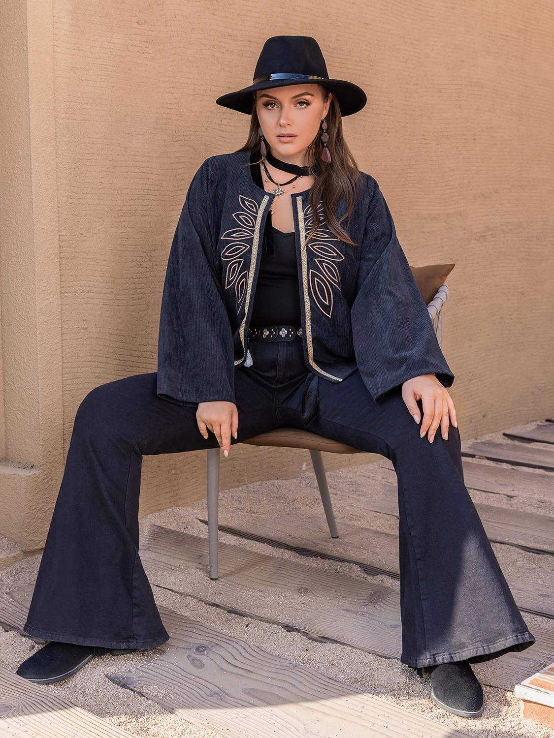 Plus Size Embroidered Open Front Jacket - Image 5