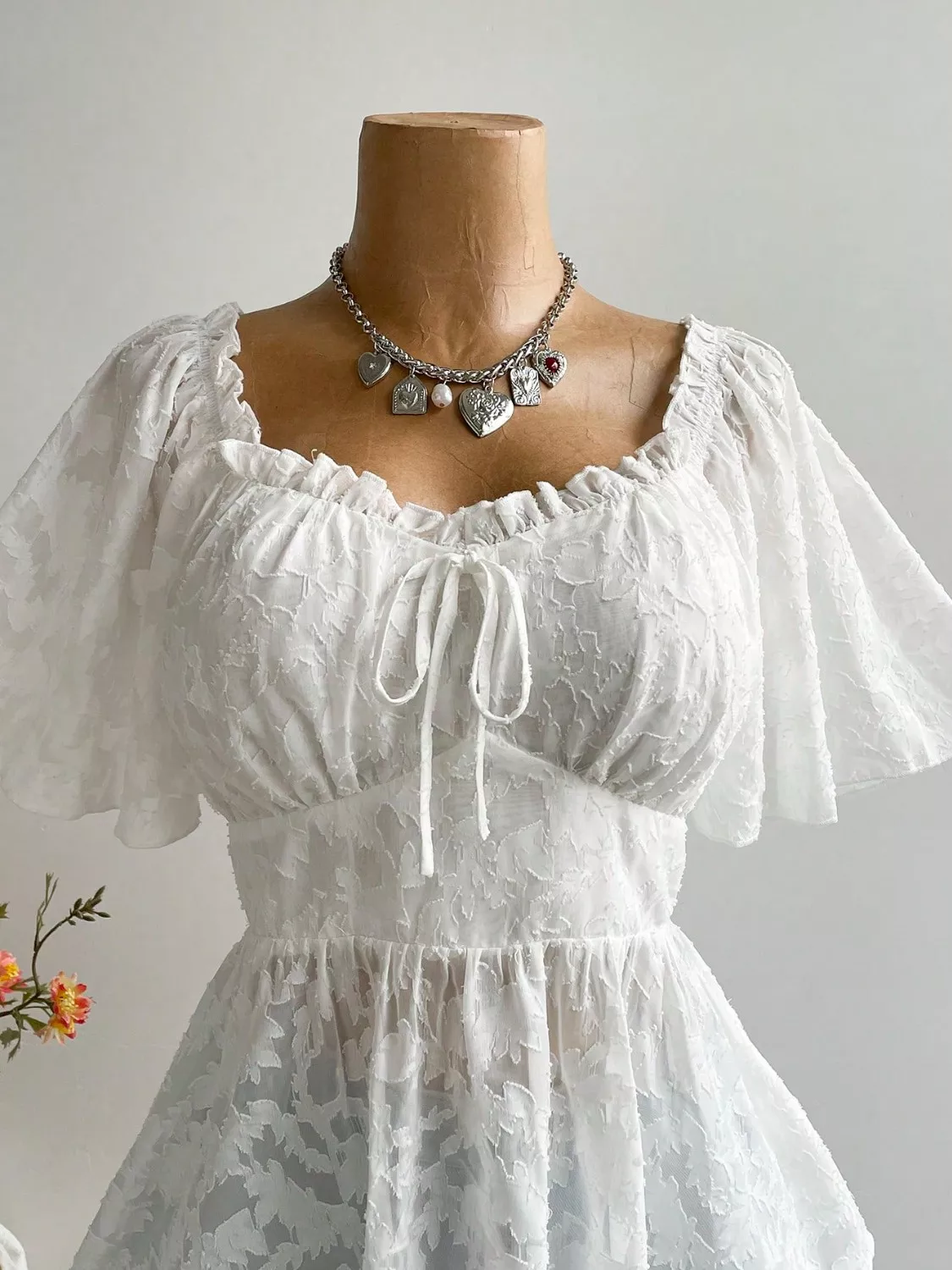 Plus Size Floral Flutter Sleeve Blouse with Smocked Back - Image 2