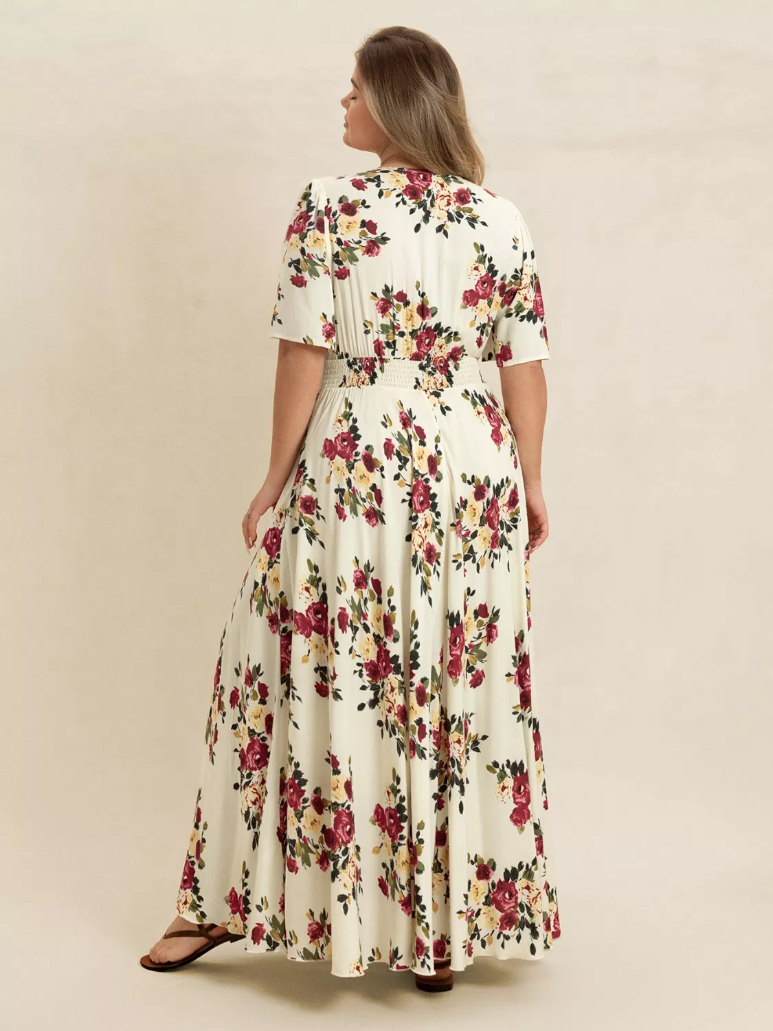 Plus Size Floral Flutter Sleeve Maxi Dress with Button Front - Image 6