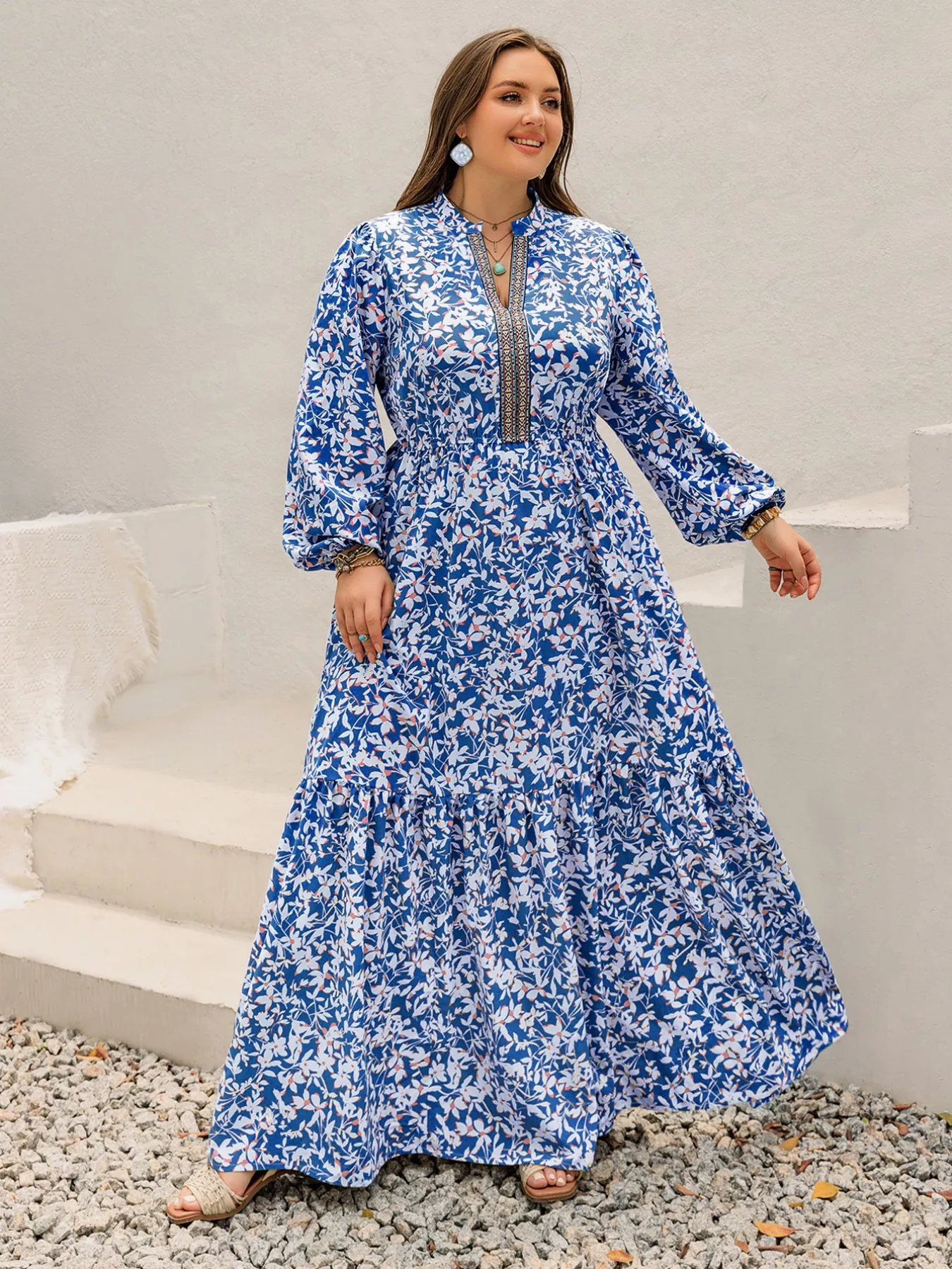 Plus Size Floral Print Bohemian Maxi Dress - Image 4