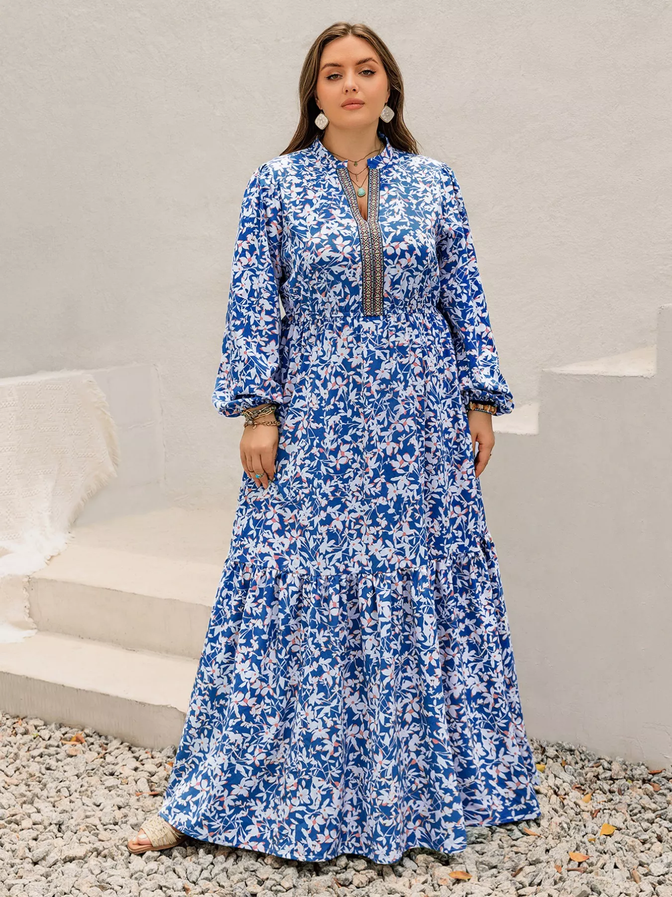 Plus Size Floral Print Bohemian Maxi Dress - Image 5