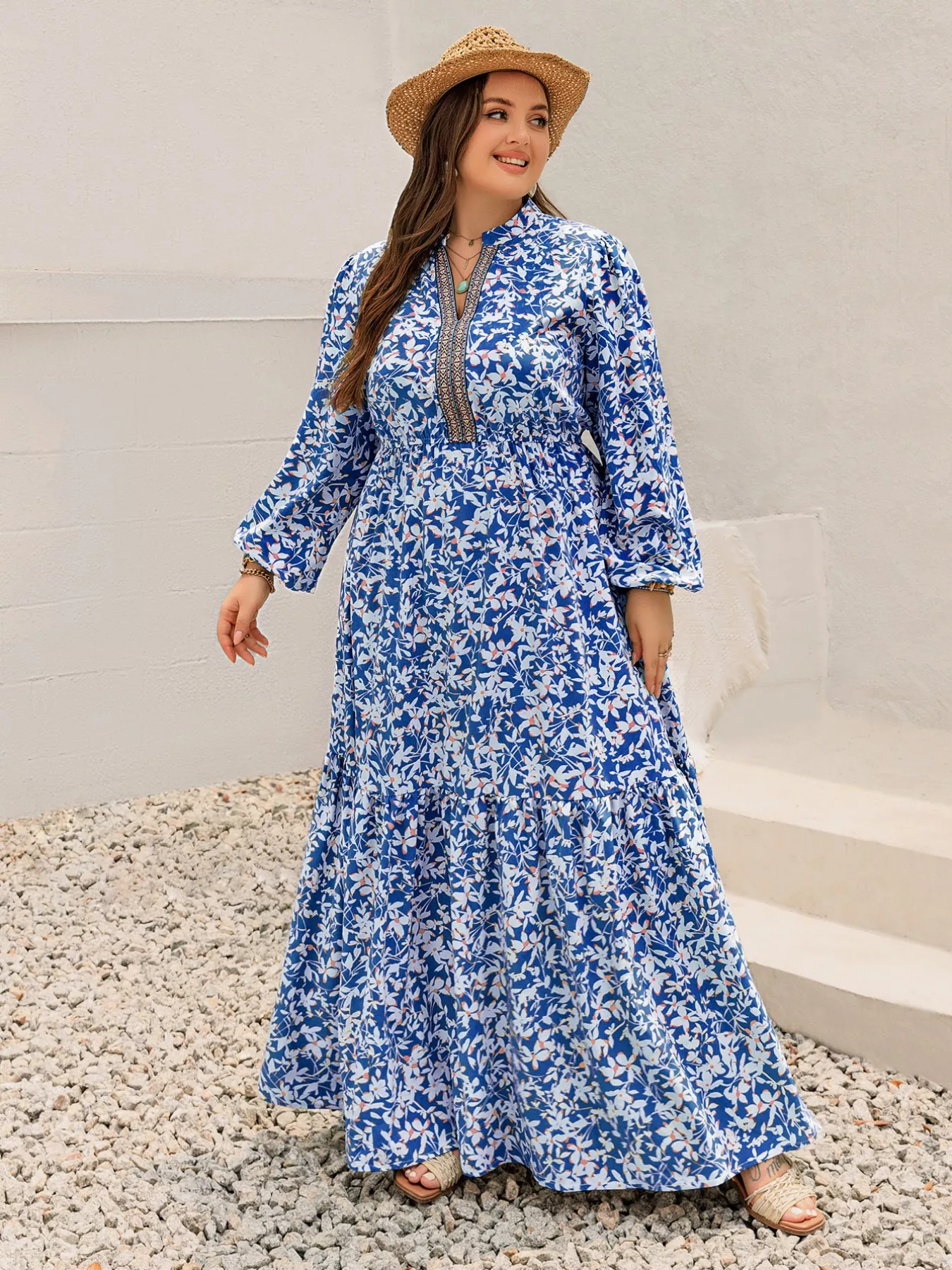 Plus Size Floral Print Bohemian Maxi Dress - Image 7