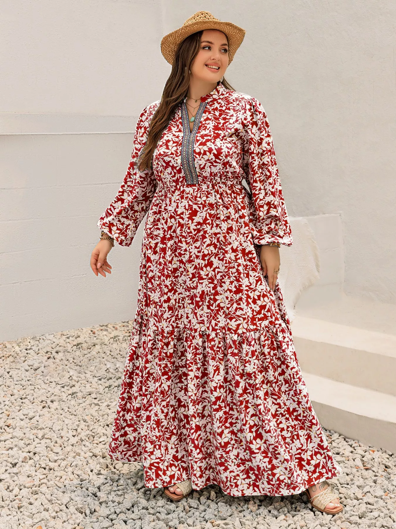 Plus Size Floral Print Long Sleeve Maxi Dress - Image 7